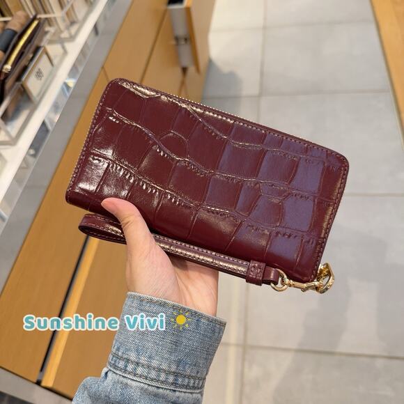 NWT Coach Long Zip Around Wallet CT083 Wine Crocodile Embossed Leather - Picture 4 of 10